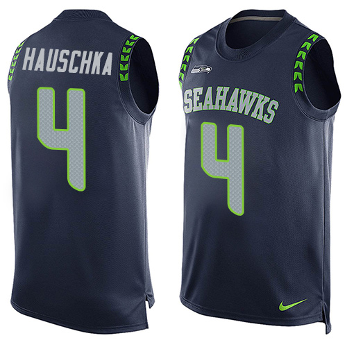Men's Limited Steven Hauschka Nike Jersey Navy Blue - #4 Player Name & Number Tank Top NFL Seattle Seahawks